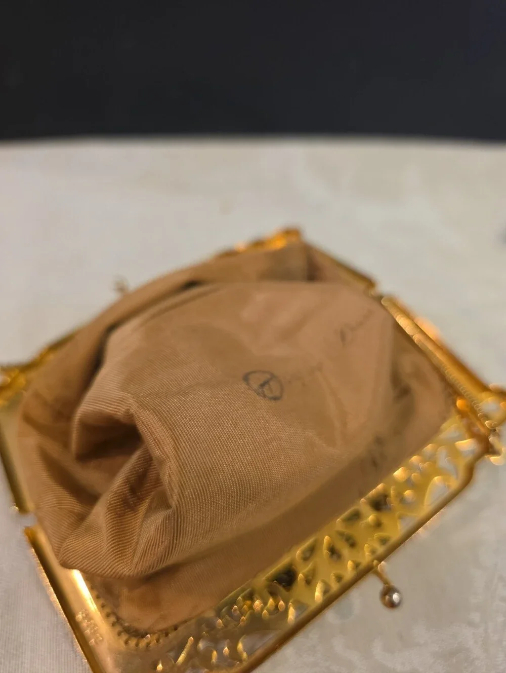 Whiting & Davis Vintage Gold Evening Bag Filigree Frame Style Model 2898